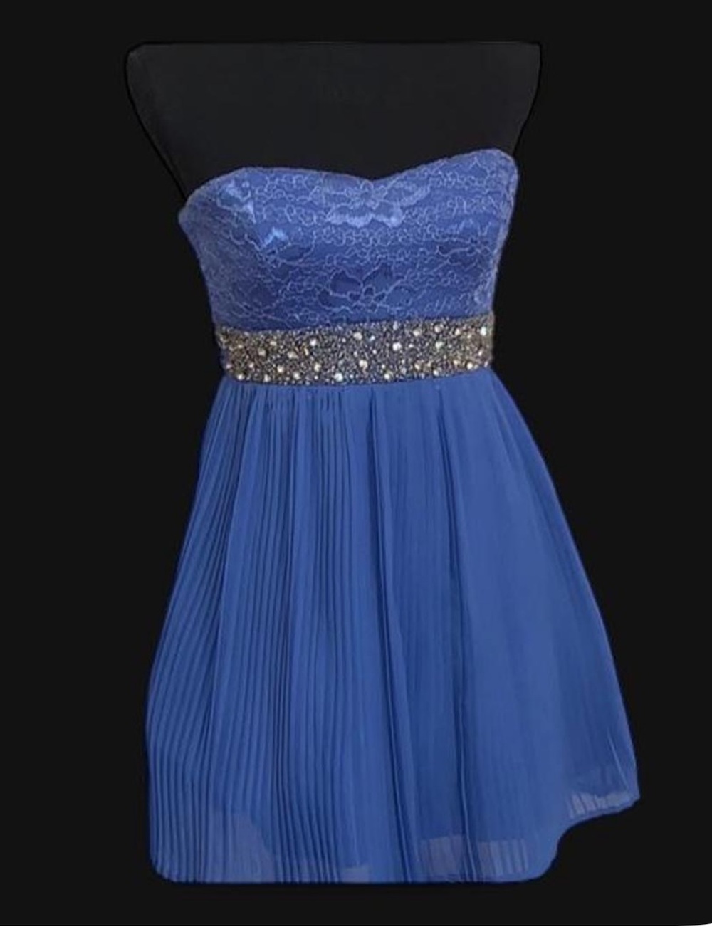 MyMichele Sapphire Blue Strapless Lace Dress with Beaded Waist